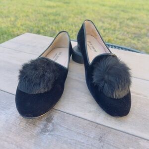 Jon Josef Black Velvet Pom Pom Flats Women’s Size 6 cute slip on